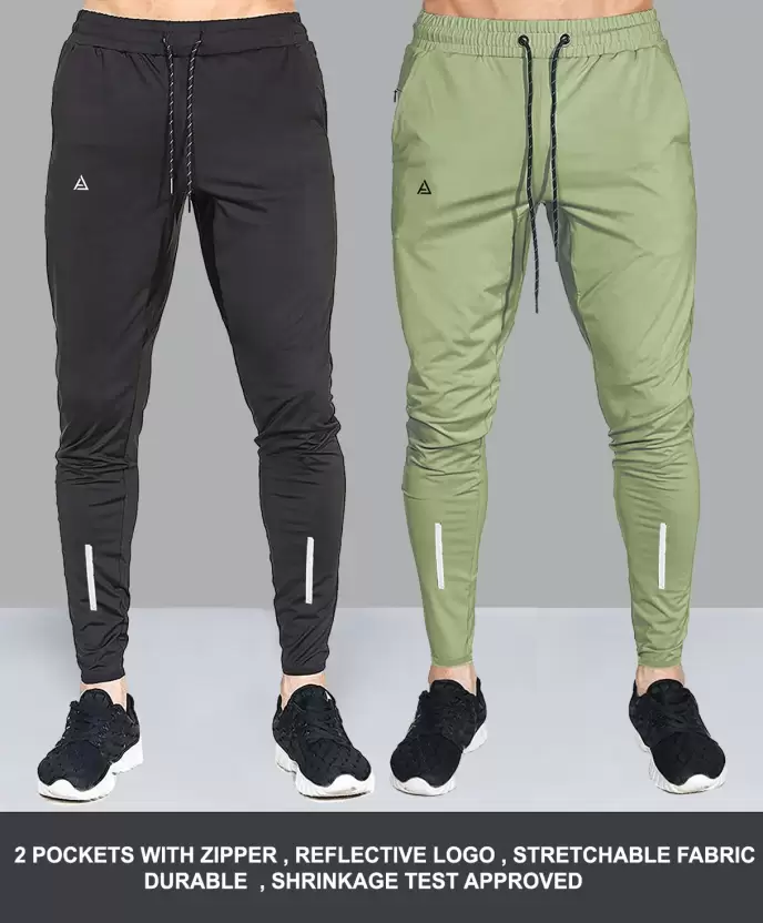 Pack of 2 Men Solid Black, Green Track Pants-img